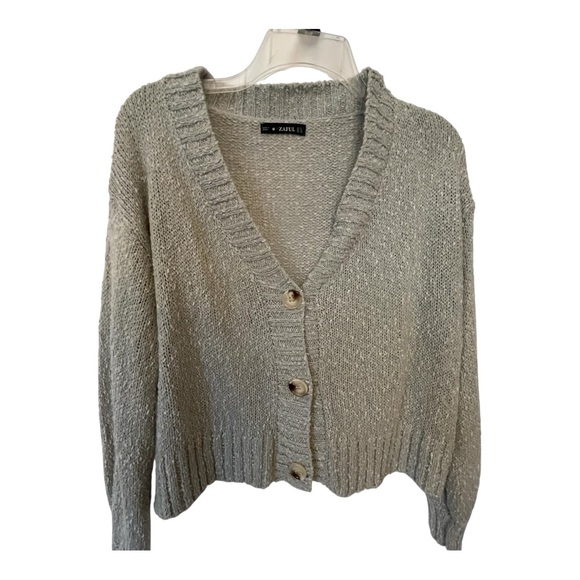 Zaful Sweaters - Zaful Gray Cardigan Sweater V-neck Cropped